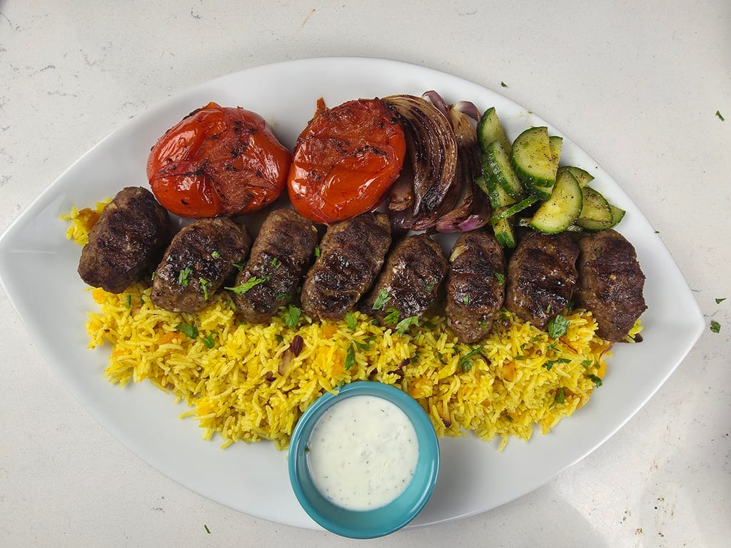 Lamb Kofta, Turmeric Basmati & Charred Carrots
